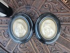 Pair Antique Pipeclay Mary Jesus Portrait Wall Plaque Behind Glass