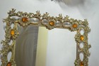Large Vintage Gold Filigree Ormolu Vanity Tray Mirror Crystal Rectangle 15  X 27