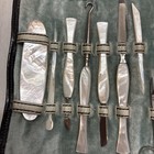 Antique Mop Handle Travel Manicure Set Leather Roll Up Case Velvet Lined Read