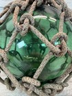 Vintage Japanese Hand Blown Green Glass Fishing Float Buoy Ball Large In Net 9 