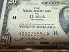1929  20 Dollar Ink Error Crisp Note St Louis Missouri Federal Reserve Bank Note