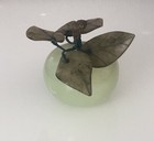 Nephrite Carved Jade Apple   Stone Leaves Sculpture Japan