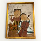 Vtg 1970s Mid Century Modernist Painting Musicians Flute Cello 19x25 Framed