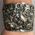 Art Nouveau Victorian Antique Sterling Silver 925 Cuff Bracelet Lady Face Floral