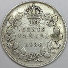 1936 Canada Silver 10 Cents - F  lot 1 