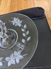 Vintage Clear Etched Glass Handled Round Tray