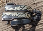 Western Spurs - Black Steel - Silver Floral Overlay - Short Shank - Blunt Rowel