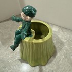 Vintage Pixie Miniature - Gilner Usa Pottery Green Elf On Log 5 5    Tall 1950