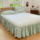 Green Gingham Wrap Around Ruffled Bed Skirt With Lace Queen Sage Green Gingham