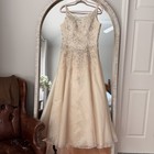 Champagne Beaded Formal Gown Illusion Neck Ball Maxi Dress Bridal Prom Size 10