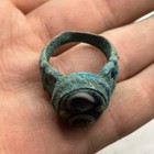 Rare Found Ancient Roman Bronze Mosaic Glass Ring With Rich Patina