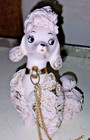 Large 5 1 2   Tall Pink Spaghetti Poodle Family Mom   Chained Pups Japan Vintage