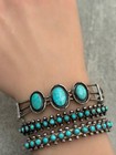 Vintage Native American Navajo Three Turquoise Sterling Silver Bracelet 6 9 In