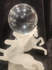 Two Frosted Rearing Horses Holding A Crystal Glass Ball Figurine Sculpture