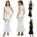 Women Lace Floral Mermaid Bodycon Prom Maxi Dress Sheer Evening Wedding Party