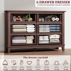 6 Drawer Dresser For Bedroom Modern Wide Storage Dresser Closet Chest Of Drawers