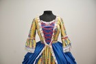 18th Century Colonial Gown Yellow Floral Reenactment Costume Dress Blue Skirt