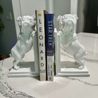 Pair Galt English Bulldog White Wooden Bookends    Library Pug Dog Lover Gift