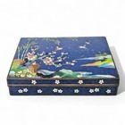 Japanese Blue Cloisonne Brass   Enamel Trinket Jewelry Box Hinged Lid  Heavy