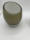 2 Vintage Taupe And White Glass Mid Century Look Glass Candle Holders Orbs Mcm