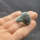 Ancient Roman Style Bronze With Jasper Intaglio Stone Ring With Rare Patina 
