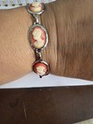 Vtg Nos Silver Tone Orange White Cameo Bracelet