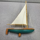 Nordex Wooden Pond Yacht Model Sailboat 20 X 14 Green Hull Cloth Sail Nautical