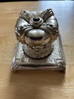 Vintage Inkwell Crown English Goldish Silver Heavy Inkwell In Box Free Ship
