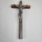 Vintage Wooden Pewter Silver Tone Wall Crucifix Jesus Christ 12  Cross