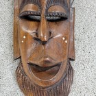 Vintage African Tribal Mask 19  Wood Hand Carved Face Natural Inlaid Art Decor