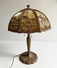 Antique Art Nouveau Slag Glass 8 Panel Lamp Desert Palm Trees  For Repair Read