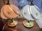 Pair Of Vintage Floral 3 Way Touch Lamp Brass- Works Great  13 5    Tall 