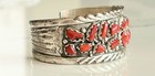 Vintage Native American Sterling Silver 17 Stone Coral Cuff Bracelet Wayne C