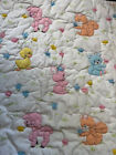 Vintage Handmade Baby Quilt Tied Machine   Hand Stitched Quilted Pastel Animals
