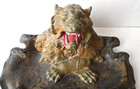 Antique 19th Century Victorian Figural Lion Inkwell Pen Rest