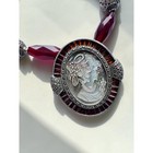 Vintage 925 Sterling Silver Mother Of Pearl Cameo Statement Necklace Marcasite 