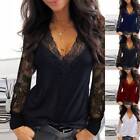 Womens Lace V-neck Long Sleeve Blouse Pullover Ladies Casual Tunic T-shirt Tops