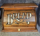 Vintage Roll Top Bread Box Storage Wooden Rustic Farmhouse Length 18  
