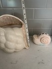 50s Vintage Pink Conch Shell Tissue Box Cover   Toothbrush Ceramic Beach Coastal