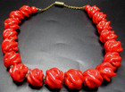 Louis Rousselet French Red Swirled Molded Glass Vintage Necklace