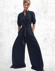 Womens Me em Cotton Belted Wide Leg Cheesecloth Jumpsuits Navy Rrp   175