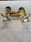 Vintage Brass Porcelain Sink Faucet Taps Set Of Two Hot And Cold 