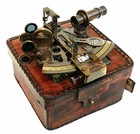 Brass Collectible Antique Finish German Astrolabe Marine Sextant W leather Box
