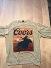 Coors Beer Vintage Cowboy Tan Sweater Long Sleeve Sitched Front  Size Med