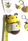 Bee Lovers Gift Lot Crochet Doll  Key Chains  Lapel Pin  Wool Felt Mini 5 Items