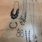 Fashion Jewelry Lot 9pc Necklaces Earrings Bracelet Silver Blue Pink Geometric