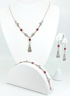 Vintage 925 Sterling Silver Celtic Claddagh Garnet Jewelry Set 3-pc Suite