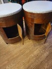 Antique Asian Wood Carved Drums End Tables