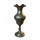 Vintage Solid Brass Bud Vase Scalloped Top Etched Made In India 8    Tall Patina 