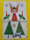 2 Vintage Mcm Christmas Linen Tea dish Towel Angel Bells X Mas Trees Holly  New